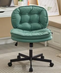 Adjustable Armless PU Leather Office Desk Chair with Wheels Green