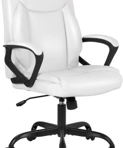 Ergonomic PU Leather Home Office Chair with Lumbar Support White 2