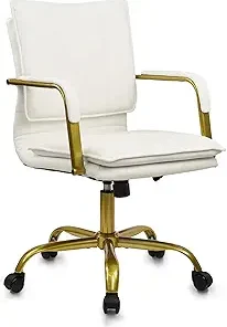 Swivel Mid-Back Leather Office Chair with Golden Legs and Arms 2