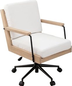 Comfortable Vintage White Office Chair with Armrest and Wheels
