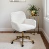 Zouron Swivel Desk Chair No Wheels Cotton Linen Office Chair Off White 4