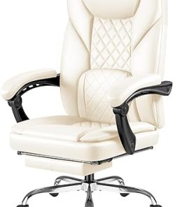Big and Tall Office Chair with Footrest and Lumbar Support in Beige