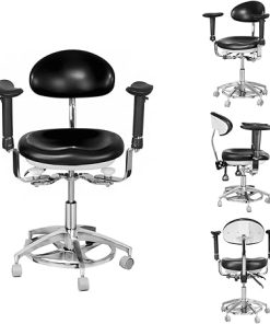 BONEW-Oral 360° Swivel Mobile Chair Dental Dynamic Seat Doctor’s Stool with Armrest Height Adjustable Stool with Footrest Imported Manual Height Control PU Leather Color Selection 2