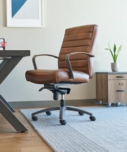 Ergonomic Mid Back Executive Office Chair with Armrest Cognac Brown 2