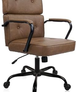 Clatina Mid Back Leather Office Chair with Wheels and Lumbar Support
