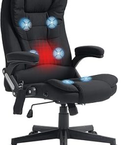 Vibrating Massage Office Chair with Recline and Lumbar Heat Black