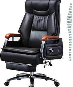 Big and Tall 650LBS Office Chair with Footrest Genuine Leather