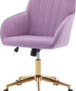 Modern Velvet Rolling Desk Chair with Armrests for Home Office