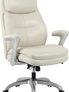 Ergonomic Vegan Leather High-Back Executive Chair Beige/Silver 2