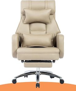 Home Office Desk Chair with Footrest and Lumbar Support Beige 2