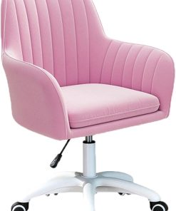 Pink Velvet Ergonomic Swivel Office Chair Adjustable Height 42-52cm