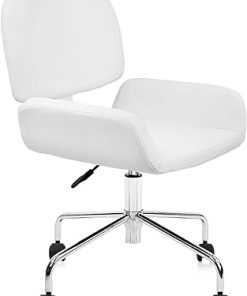 Clatina White Leather Mid Back Office Chair Adjustable Height Ergonomic