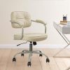 Swivel Mid-Back Leather Office Chair with Golden Legs and Arms 3