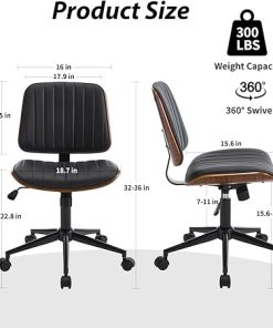 Armless Adjustable Desk Chair with Walnut Backrest for Small Spaces 2
