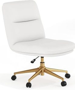 Chloe Mid-Back Swivel Office Chair Padded Leather Ergonomic White Gold 2