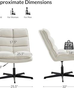 Beige Adjustable Armless Office Chair with 360-Degree Swivel 2