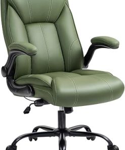 Executive Leather Desk Chair with Adjustable Lumbar Support Green