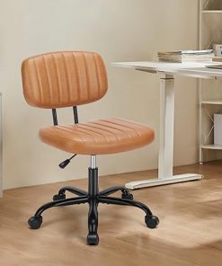PU Leather Armless Office Chair with Wheels Adjustable Height 360 Swivel