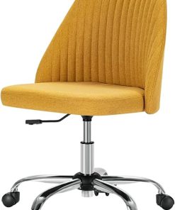 Adjustable Armless Office Chair with Wheels and Lumbar Support Yellow 2