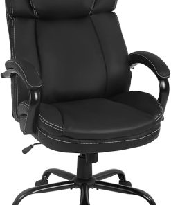 Big and Tall Office Chair 400lbs Ergonomic Wide Seat PU Leather Black 2