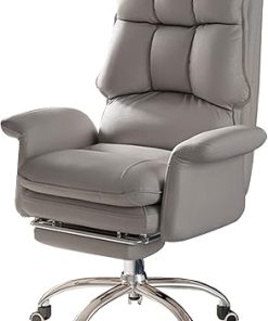 Ergonomic PU Leather Executive Office Chair with Ottoman in Grey