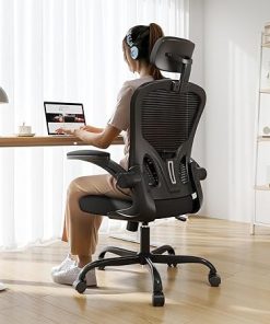 Ergonomic Office Chair Big and Tall, 350LBS Capacity, 6’5″ Tall Max, Home High Back Desk Chair for Long Hours Comfortable, Adjustable Lumbar Support and Headrest, Flip-up Arm and PU Wheels, Black