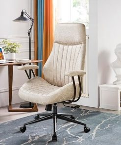 Mid-Century Modern Faux Leather Ergonomic Office Chair in Beige 2