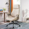 Adjustable Armless Home Office Chair PU Leather Walnut Wood 360° Swivel 4