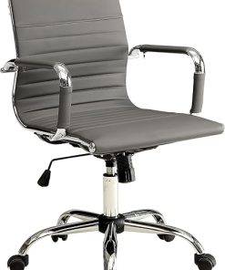 LCH Modern Mid Back Home Office Chair Computer Executive Desk Chair Pu Leather，Gray