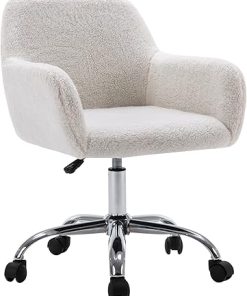 KCC Faux Fur Swivel Makeup Desk Chair – Fluffy Adjustable Armchair
