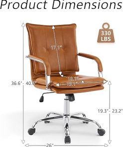 Modern Mid-Back Ergonomic Leather Office Chair with Gold Armrests 2