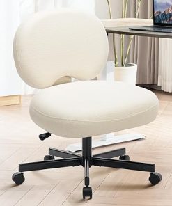 Criss Cross Armless Desk Chair with Wheels Adjustable Height Beige 2