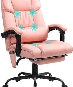 Vinsetto Pink High Back Massage Office Chair with Vibration and Footrest 2