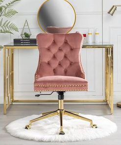 Luxurious Adjustable Velvet Home Office Chair in Gold and Pink 2