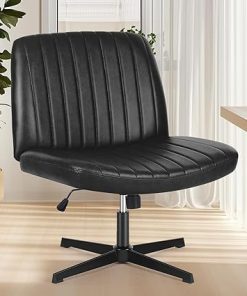 Criss Cross Legged Office Chair PU Leather Armless Adjustable Black 2