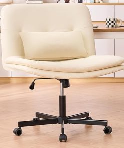 Ergonomic Mid-Back Office Chair with Wheels Adjustable Beige Cushion 2
