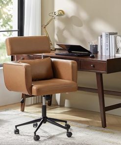 HULALA Brown Faux Leather Desk Chair with Lumbar Support and Comfort