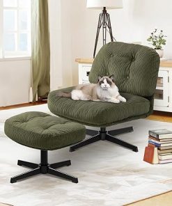 FelixKing Olive Green Criss Cross Accent Chair with Ottoman