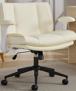 Criss Cross Leather Chair with Flip-Up Armrests for Home Office