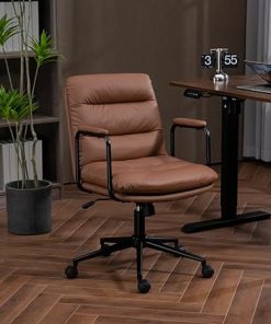 Ergonomic Mid Back Office Chair with Wheels Adjustable Height Brown 2