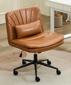 Small Office Computer Chair with Wheels and Lumbar Pillow Brown 2