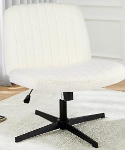 Deluxe Criss Cross Legged Office Chair Teddy Fabric Adjustable White 2