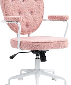Cute Pink Home Office Chair with Swivel and Teddy Bear Fleece