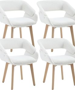 Set of 4 Modern Accent Chairs Upholstered Boucle with Wood Legs Beige