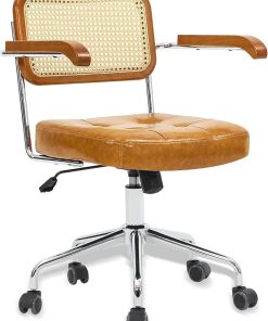 Mid Century Modern Rattan Desk Chair with Wheels and Adjustable Height 2