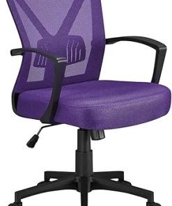 Purple Adjustable Mesh Office Chair with Wheels Mid Back Design