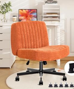 Convertible Criss Cross Chair with Pocket Springs and Wide Cushions  
Armless Office Chair for Back Pain Relief and Comfort Support  
Swivel Vanity Chair for Living Room or Office in Bright Orange Color 2