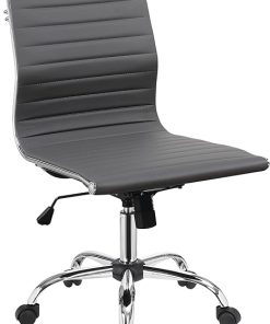 Modern Black Ribbed Upholstered Leather Conference Chair Gray 2
