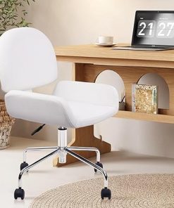 Clatina White Leather Mid Back Office Chair Adjustable Height Ergonomic 2