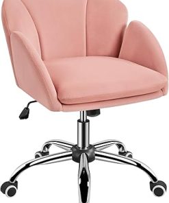 Yaheetech Pink Velvet Desk Chair for Home Office and Bedroom